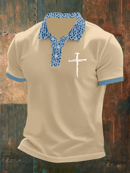 Men's Faith Printed Button Design Polo Shirt