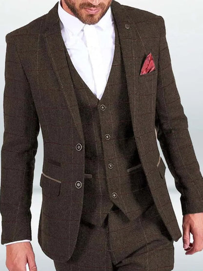 Men's Business Single-Breasted Plaid Contrast Color Suit Three-Piece Suit
