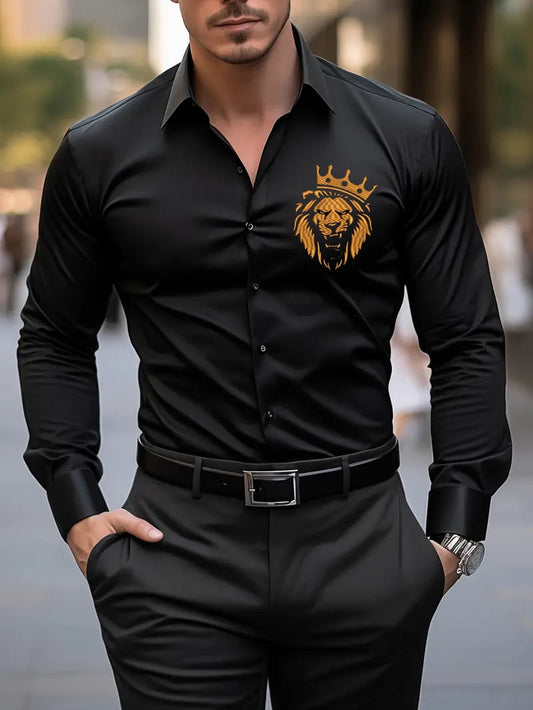 Men's Business Casual Contrast Color Long Sleeve Shirt