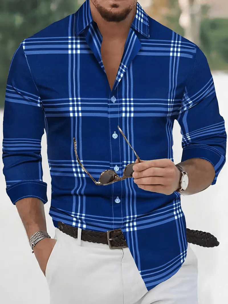 Men's Plaid Business Long Sleeve Shirt