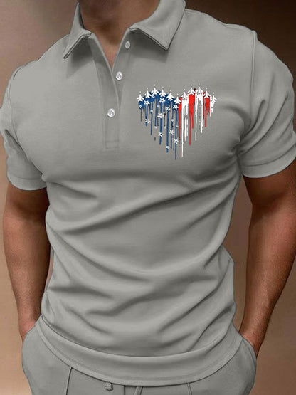 Men's Independence Day Printed Casual Polo Shirt