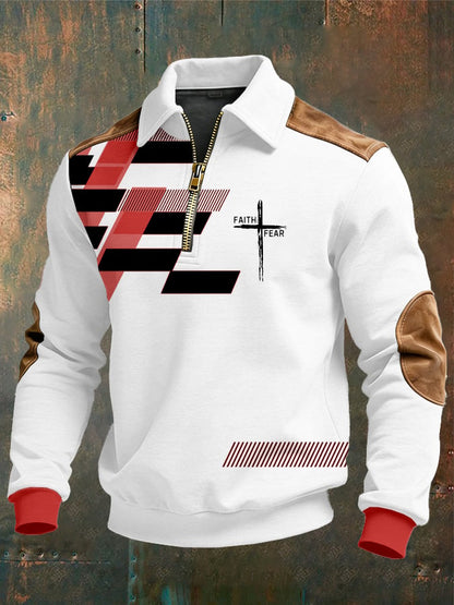 Men's vintage Faith Design Print Casual Zipper Sweatshirt-Fast Shipping