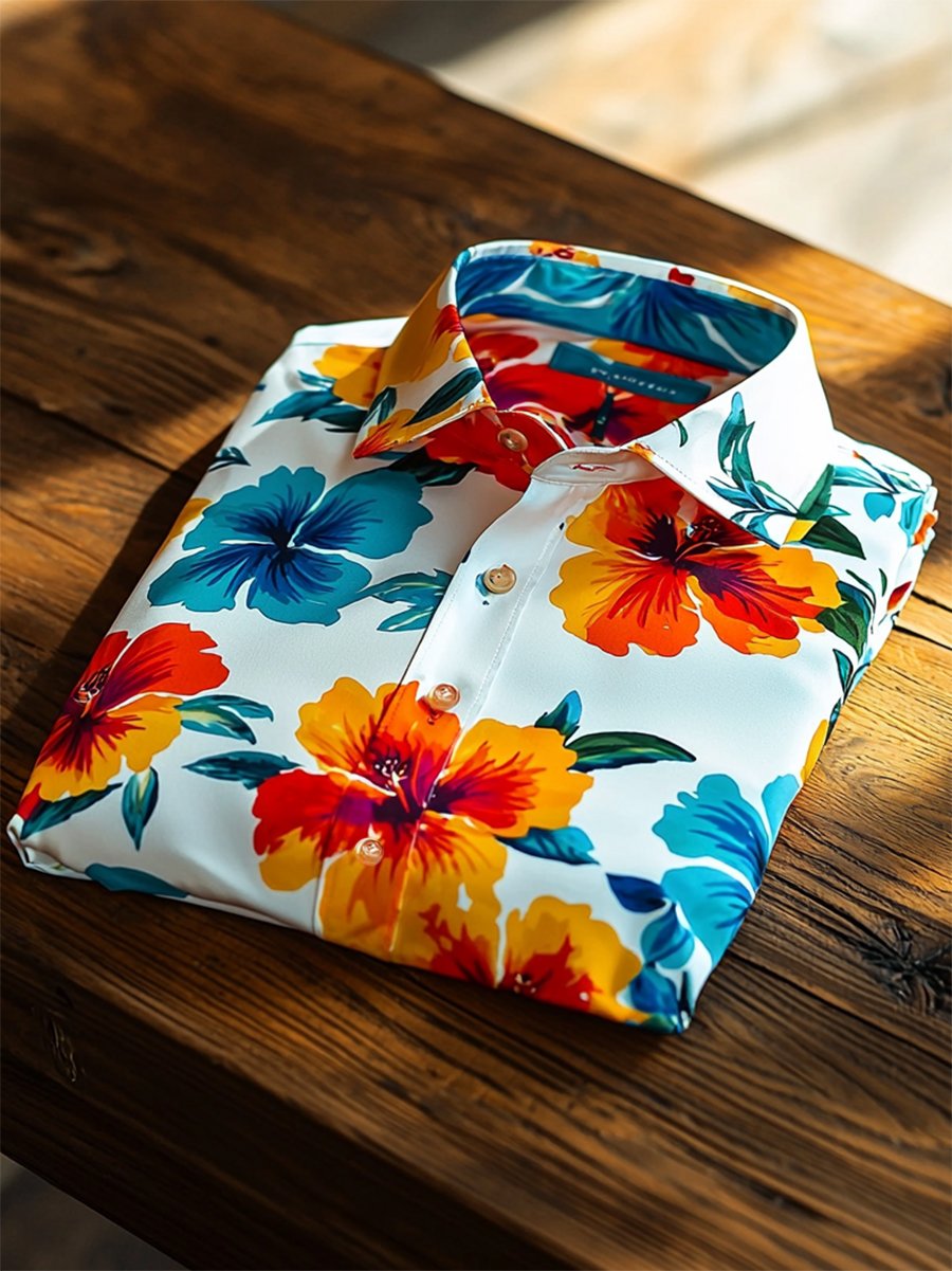 Men's Satin Luxe Hawaiian Print Short Sleeve Button Shirt