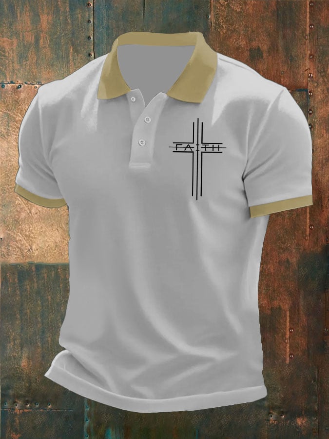 Men'S Faith Cross Print Polo Shirt
