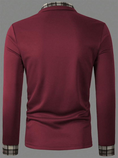 Men's Plaid Business Casual Long Sleeve Polo Shirt