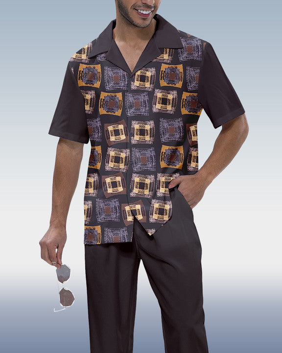 Rianmond Men's Color Block Short Sleeve Shirt Walking Set 319