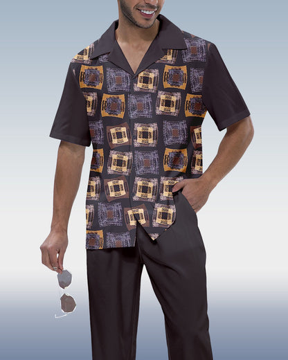 Rianmond Men's Color Block Short Sleeve Shirt Walking Set 319