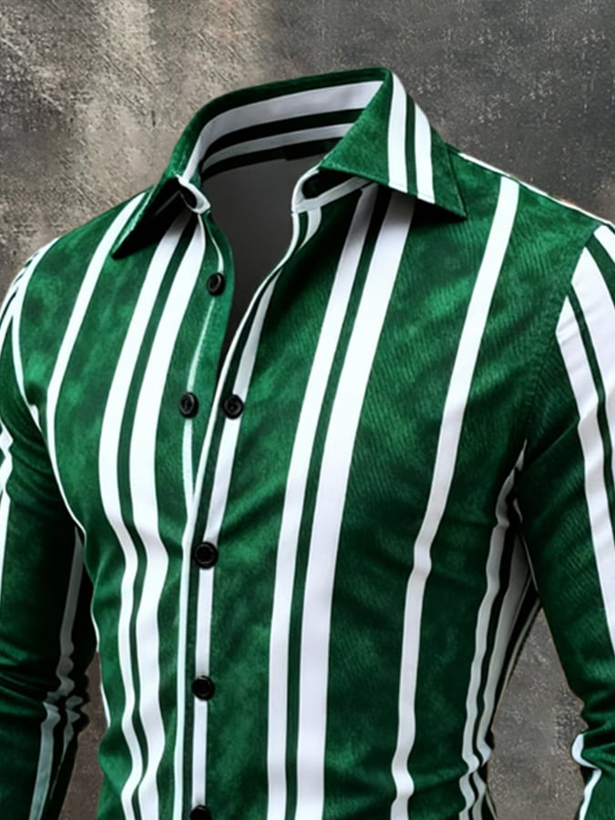 Men'S Vintage Color-Block Printed Long-Sleeved Shirt