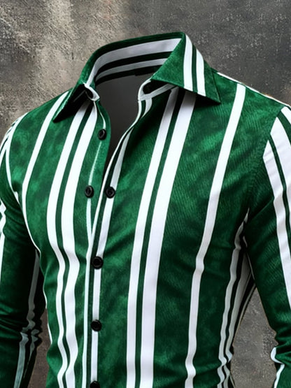 Men'S Vintage Color-Block Printed Long-Sleeved Shirt