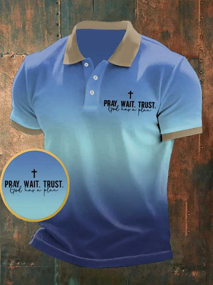 Men's Pray Wait Trust God Has A Plan Printed POLO Shirt