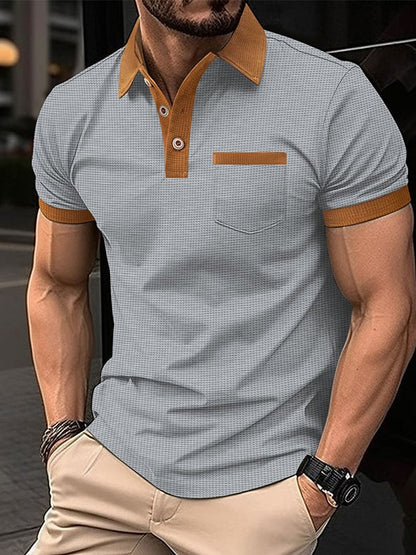 Men's Waffle Fabric Fashion Casual Polo Shirt (With Pockets)