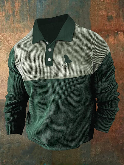 Men's Retro Business Casual Waffle Fabric Long Sleeve Polo Shirt