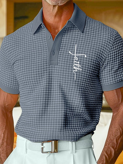 Men's Retro Faith Design Printed Comfortable And Breathable Casual Polo Shirt