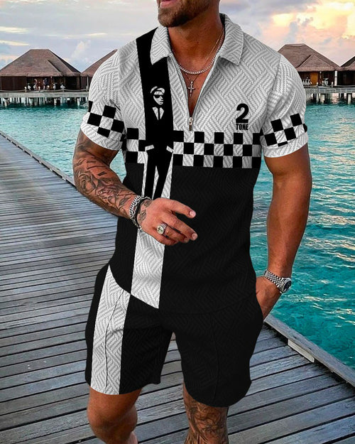 Men's Casual Print Polo Shirt Two Piece