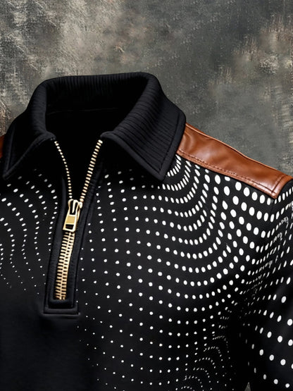 Men's Vintage Color-Block Printed Zip-Up Hoodie