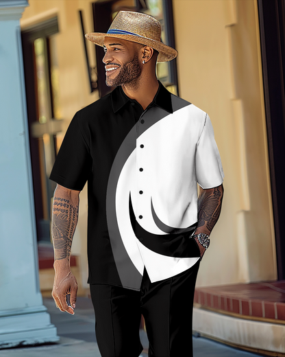 Men's Gorgeous Color Block Short Sleeve Shirt Walking Suit 1071