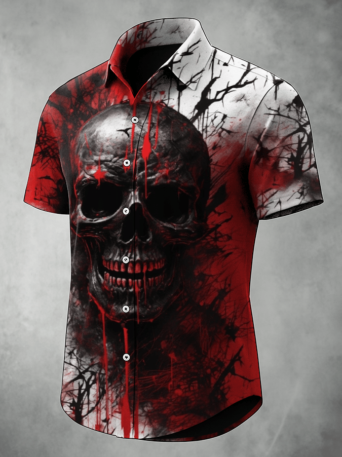 Men's Dark Skull Print Vintage Casual Shirt