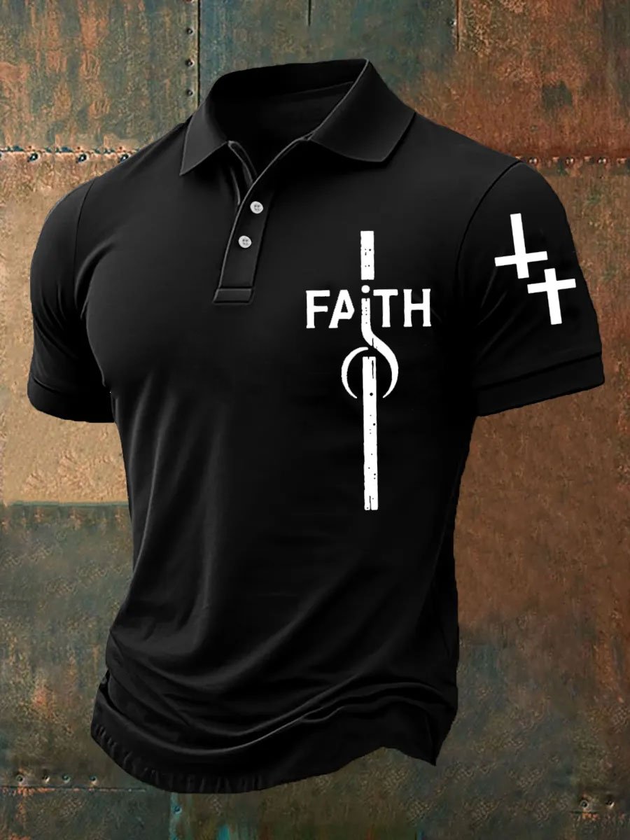 Men's Faith Cross Print Polo Shirt