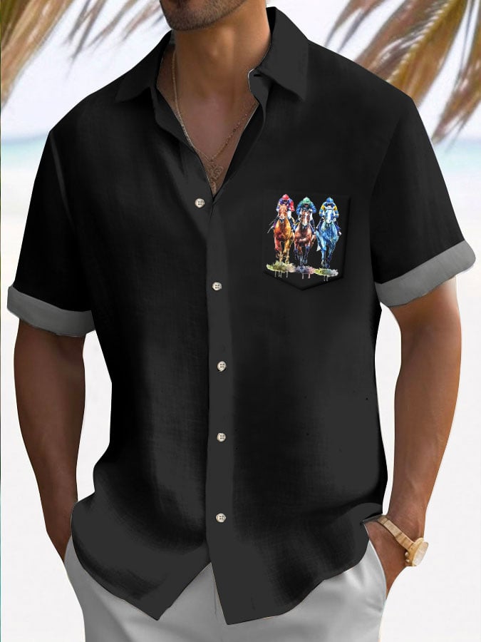 Men's Horse Racing Short Sleeve Casual Shirt