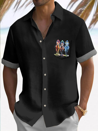 Men's Horse Racing Short Sleeve Casual Shirt