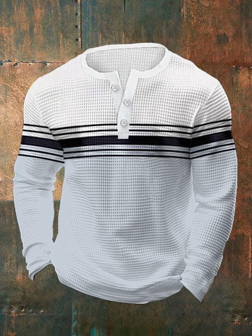 Men's Vintage Casual Henley Waffle Long Sleeve Polo Shirt