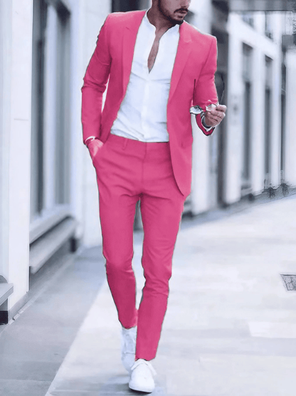 Men's Business Single-Breasted Solid Color Two-Piece Suit