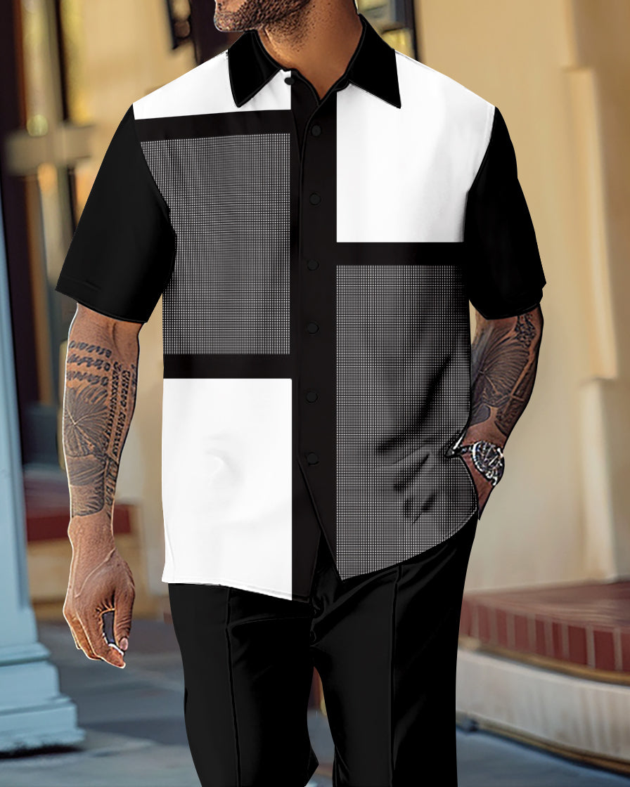 Men's Retro Gorgeous Short Sleeve Shirt Walking Suit 1062