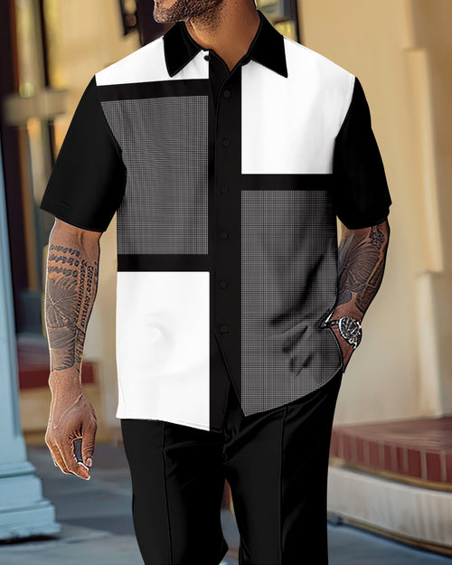 Men's Retro Gorgeous Short Sleeve Shirt Walking Suit 1062