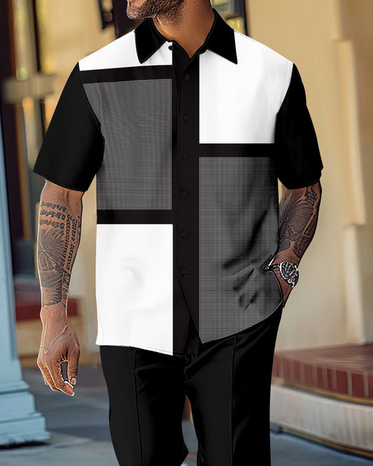 Men's Retro Gorgeous Short Sleeve Shirt Walking Suit 1062