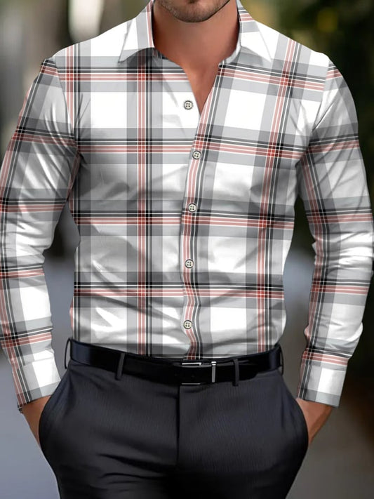 Men's Check Pattern Print Business Shirt