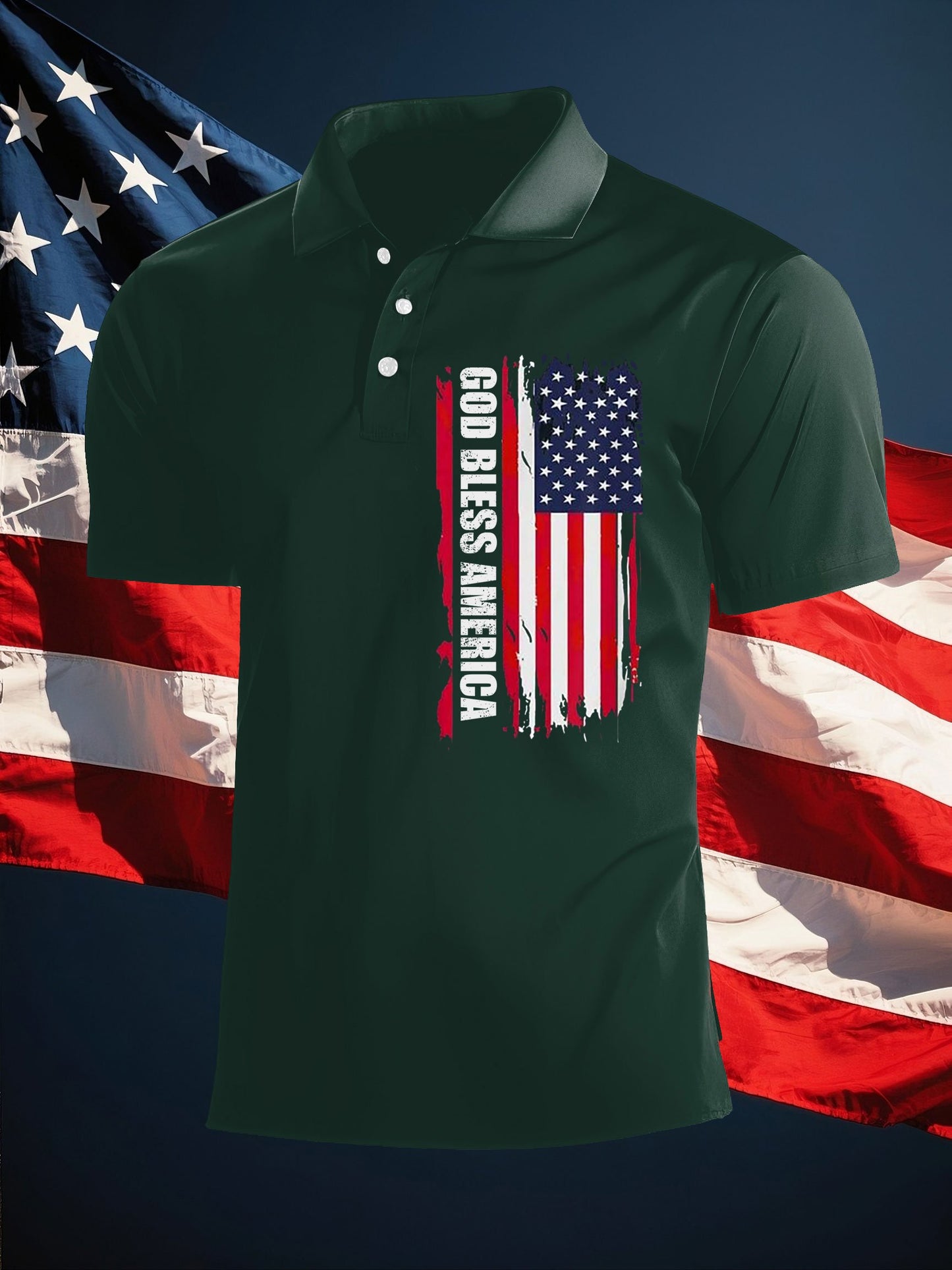 Men's Independence Day God Bless America print polo shirt