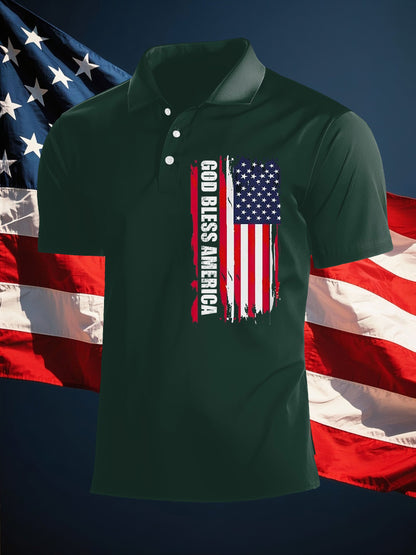 Men's Independence Day God Bless America print polo shirt
