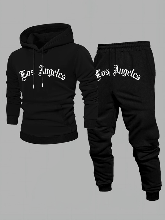 Men's Casual Color Matching Hoodies Long Sleeved Sweatshirts & Sweatpants Two-Piece Set