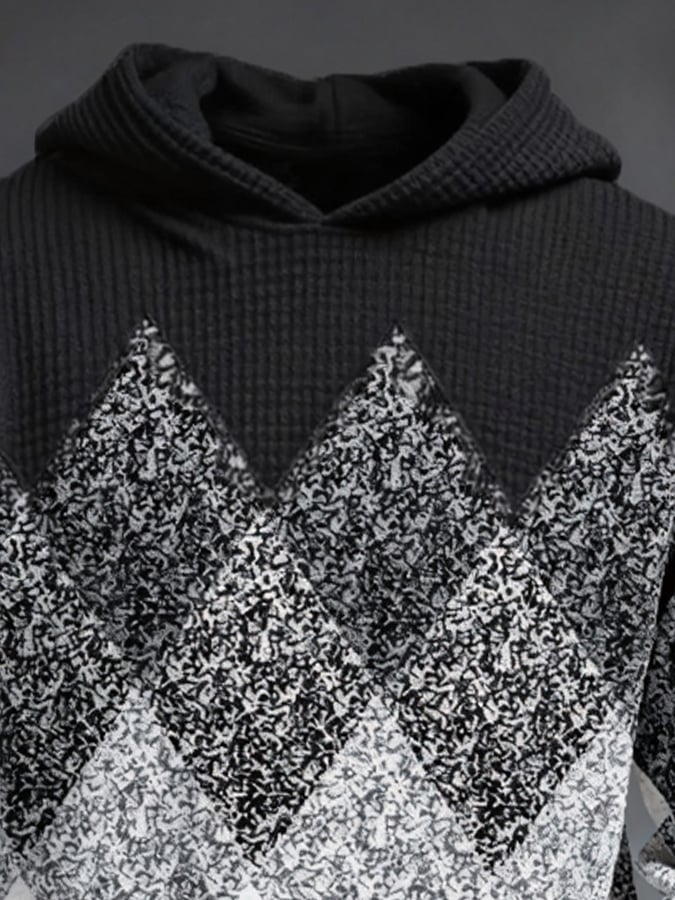 Men's Retro Color Block Print Zipper Sweatshirt