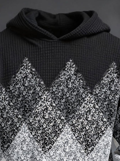 Men's Retro Color Block Print Zipper Sweatshirt