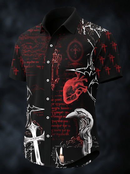 Men's Dark Skull Print Vintage Casual Shirt
