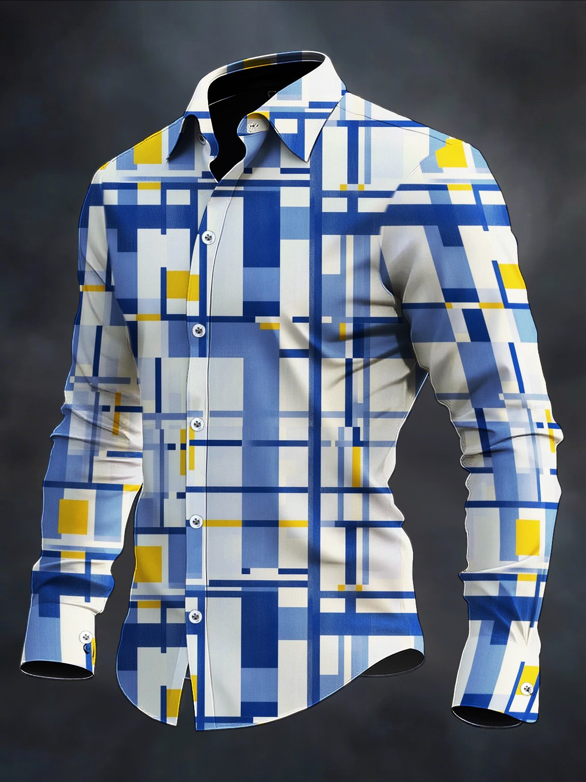 Men's Retro Casual Geometric Art Long Sleeve Shirt