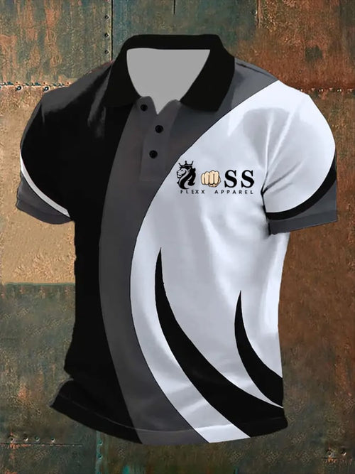 Men's Retro Letter Print Casual Polo Shirt