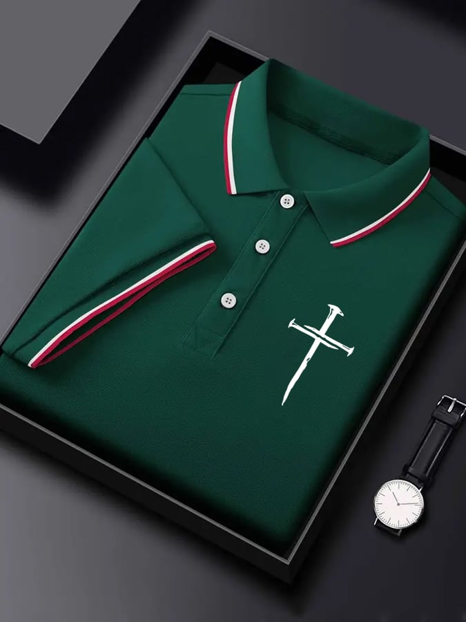 Men'S Classic Cross Print Polo Shirt