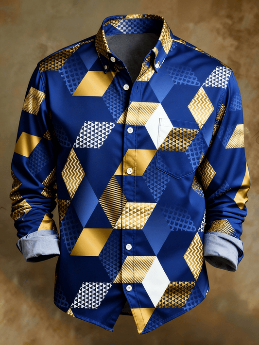 Men's Retro Abstract Art Print Comfortable Business Style Shirt