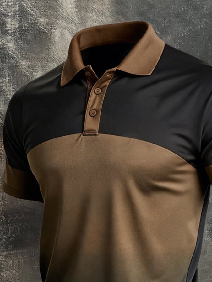 Men's Retro Patriot Color Block Polo Collar Short Sleeve