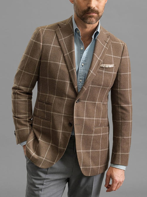 Men's Vintage Double-Breasted Plaid Gentleman's Business Suit Jacket