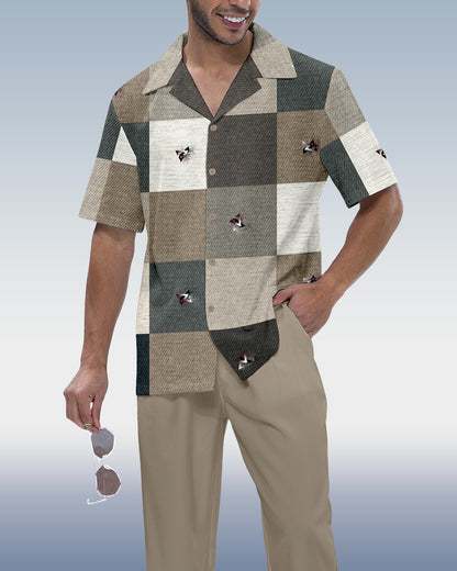 Men's plaid printed short-sleeved shirt walking suit 881