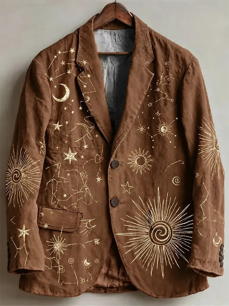 Men's Vintage Hippie Sun And Stars Art Print Casual Blazer