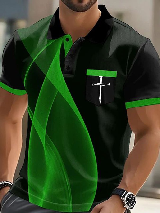 Men's Faith Cross Printed Casual Polo Shirt (With Pockets)