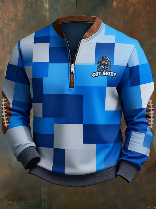 Men's Football Geometric Color Block Print Sweatshirt