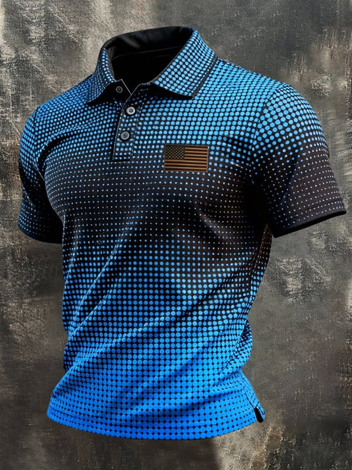 Men's Retro Patriotic Color-Block Short-Sleeve Polo Shirt