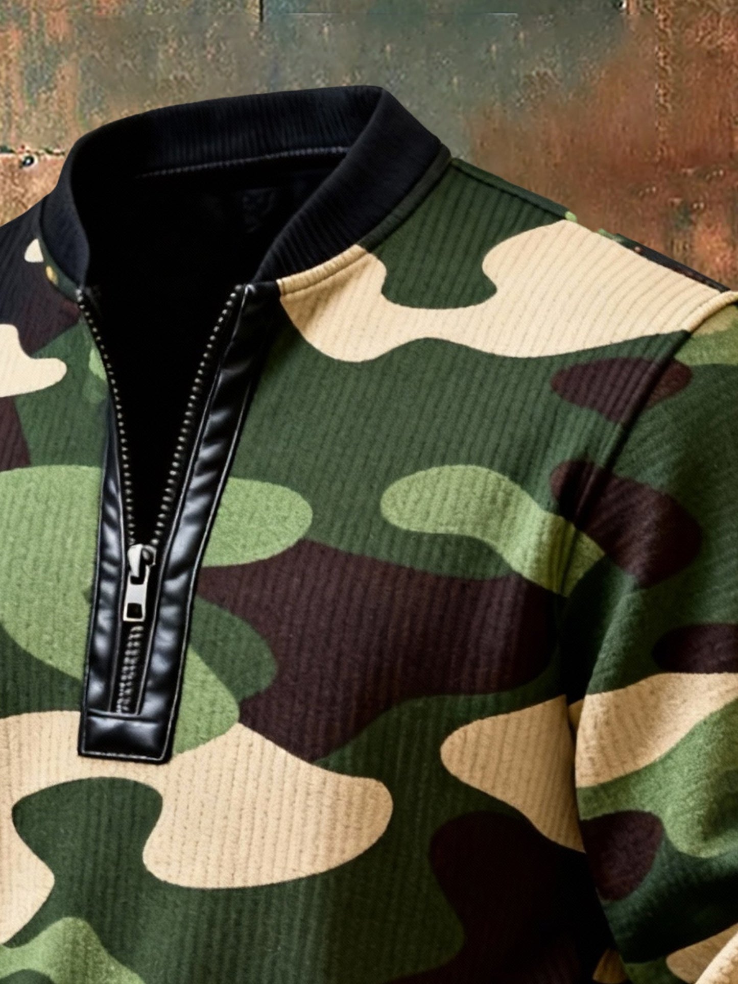Men'S Casual Retro Contrast Color Half Zip Stand Collar Long Sleeve Sweatshirt