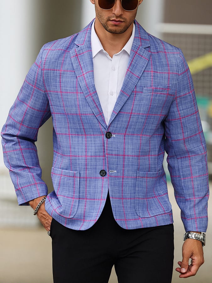Men's Vintage Single-Breasted Plaid Gentleman's Business Suit Jacket