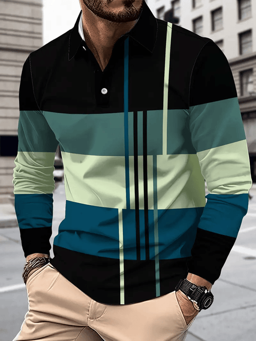 Men's Business Casual Striped Button-Down Polo
